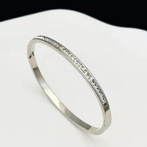 Silver Stainless Steel Zircon Bangle – Waterproof & Tarnish Proof